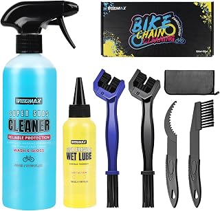 Limpiador de bicicletas, kit de limpieza de bicicletas que incluye spray de limpieza de 500 ml, lubricante de cadena de 120 ml, 4 cepillos y 1 toalla, limpiador de cadena de bicicleta para MTB