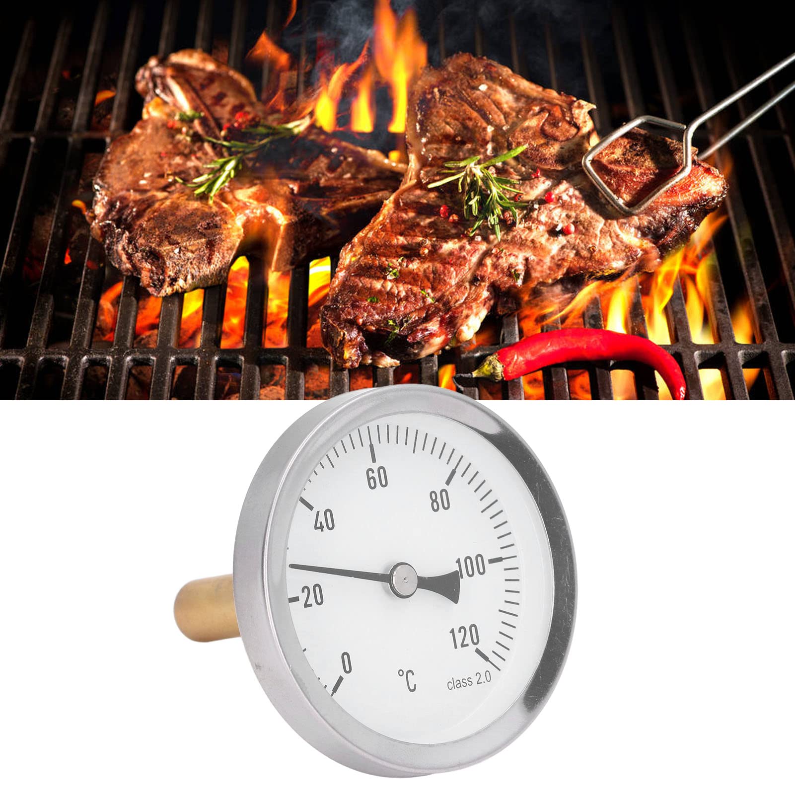 Termometro con Quadrante, da 0 a 120 °C Display con Quadrante da 63 Mm Termometro Tipo Puntatore per Barbecue, Indicatore di Temperatura Bimetallico Resistente All'Acqua per Cucinare