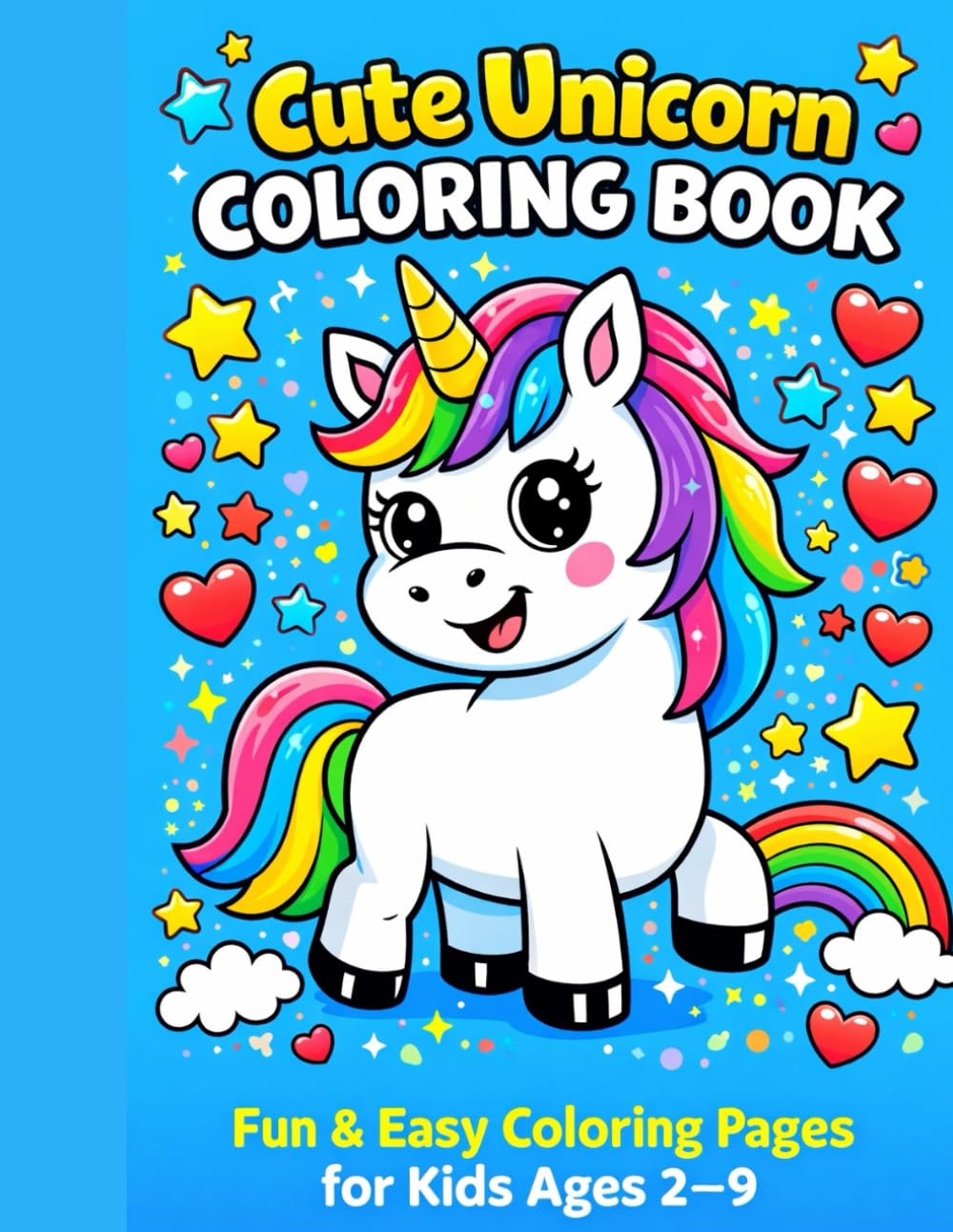 Cute Unicorn Coloring Book: Fun & Easy Coloring Pages for Kids Ages 2–9