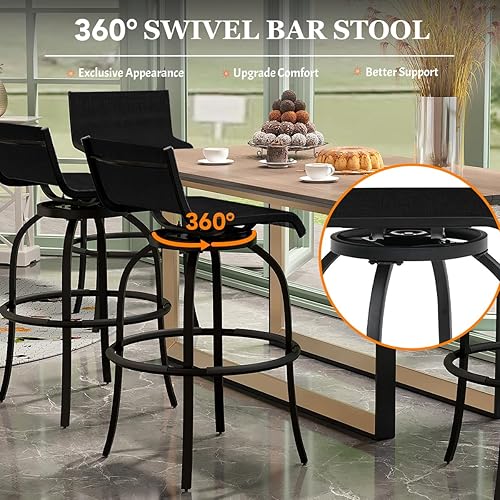 Miniatura 4 de Sundale Outdoor Juego de 2 taburetes de bar giratorios con respaldo, sillas altas de tela de textileno para todo tipo de clima, taburetes altos sin