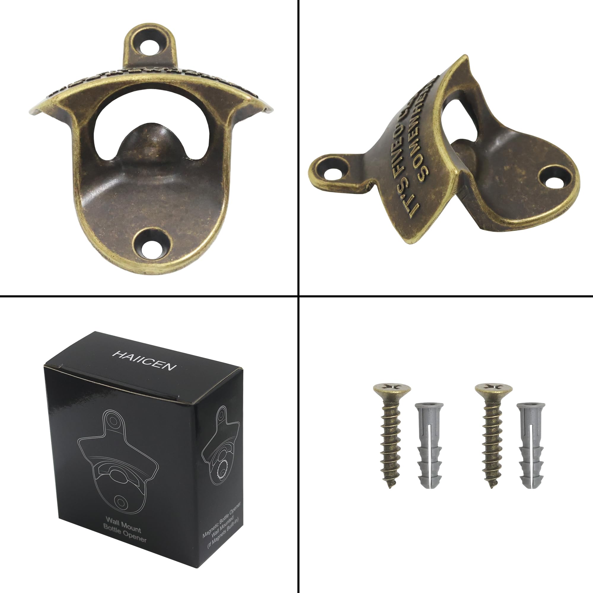 Magnetic Wall Mounted Bottle Opener - Rustproof It's Five O'Clock Somewhere Beer Opener