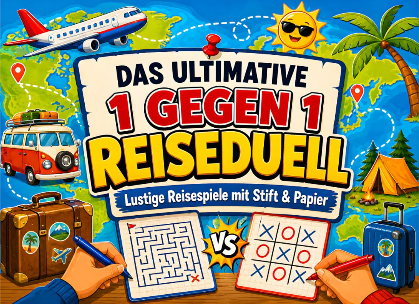 Das ultimative 1 gegen 1 Reiseduell: Lustige Stift-und-Papier-Reisespiele für zwei | Beschäftigung im Urlaub für Erwachsene, Paare, Familien, Freunde & Kinder ab 10
