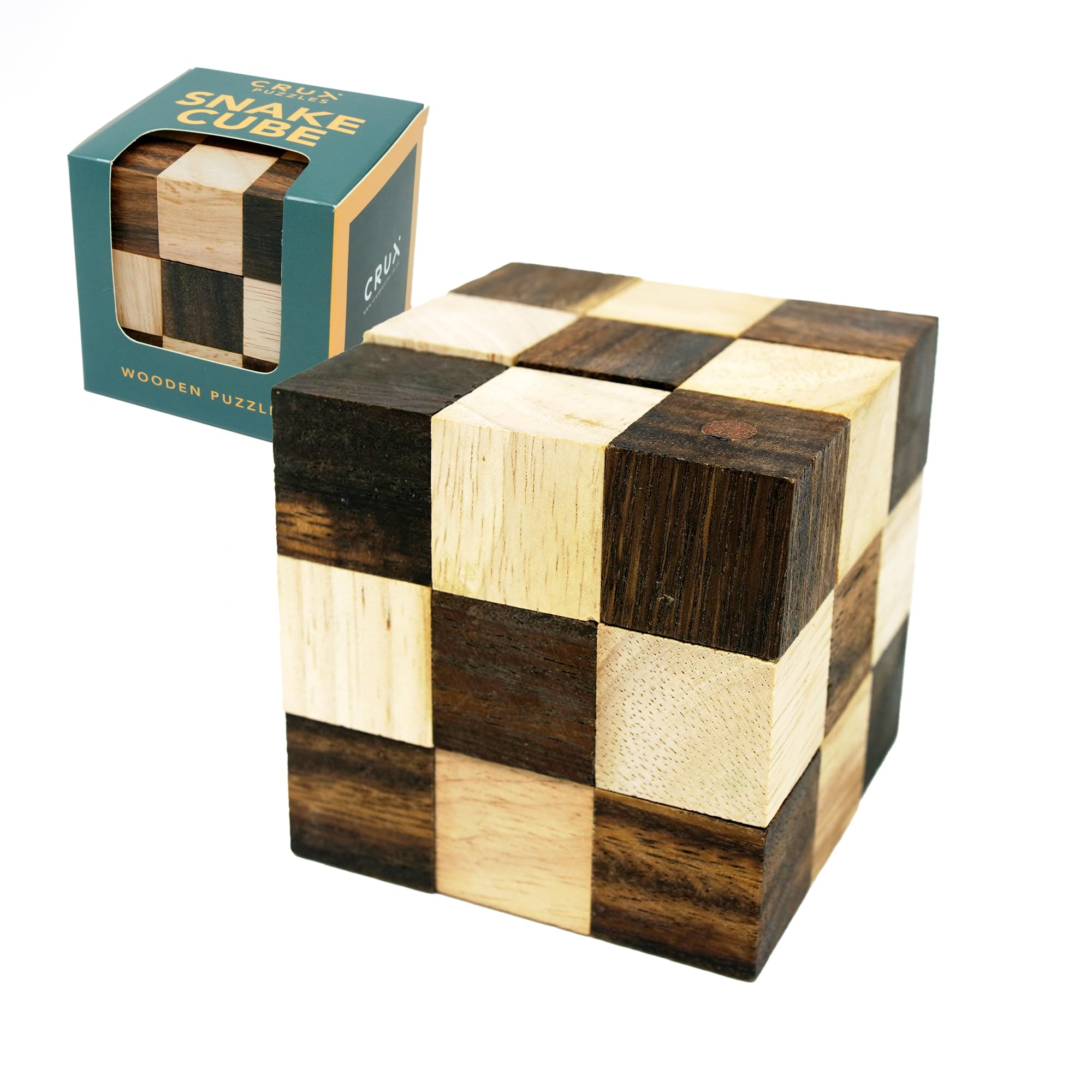 Snake Cube Puzzle - Fun, Premium Wooden Brainteaser Puzzle - STEM Desk Toy, 27 pieces, 7.6 cm x 7.6 cm