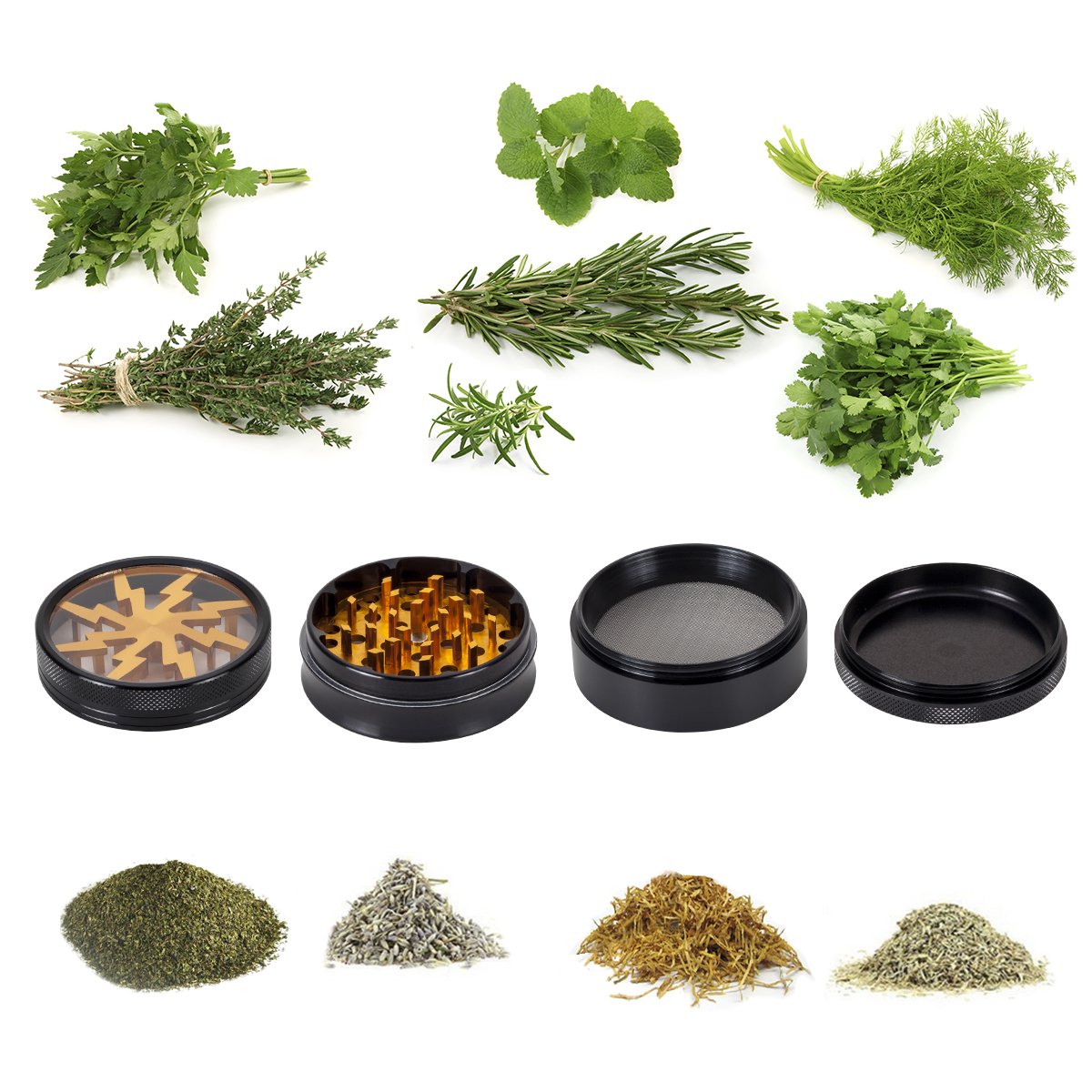 Tritatutto Extra Large 4 Pollici In Nero, 4 Pezzi, Per Erbe, Spezie E Tabacco, Nuovo