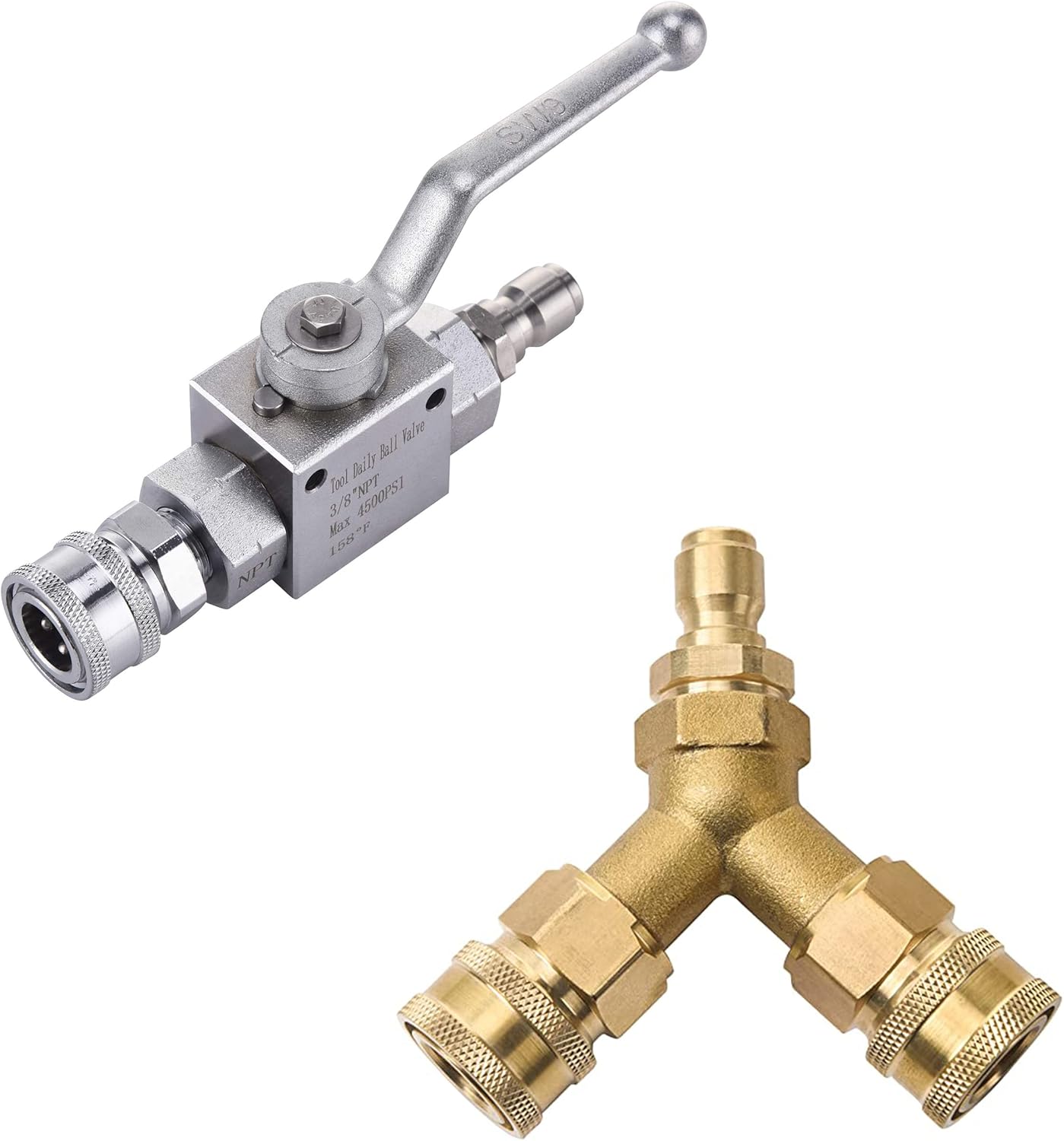 Tool Daily High Pressure Washer Ball Valve Kit, Pressure Washer Tee, Splitter Coupler, Quick Connect Two Gun to One Power Washer, 3/8 Inch Fitting