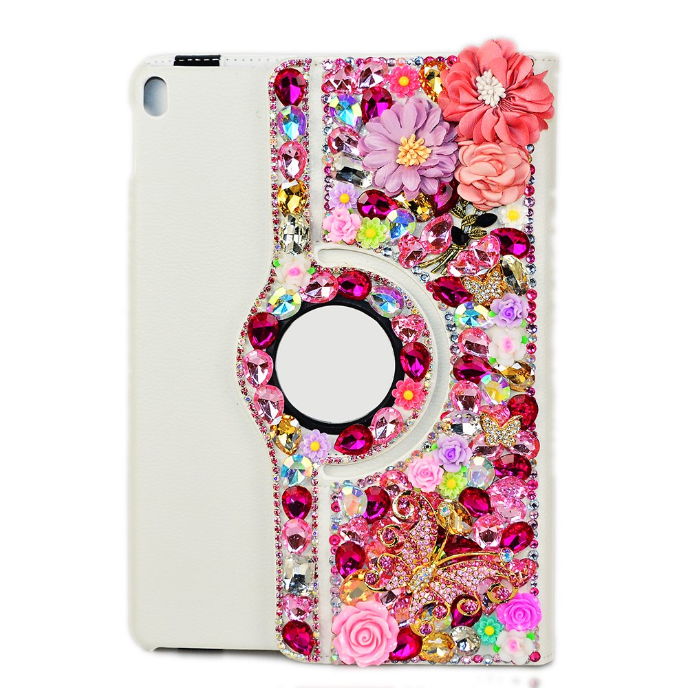 STENES Bling Case Compatible with Samsung Galaxy Tab A 10.1 2019 - STYLISH - 3D Handmade Pretty Flowers Butterfly Floral 360 Degree Rotating Stand Case with Smart Cover Auto Sleep/Wake Feature - Red