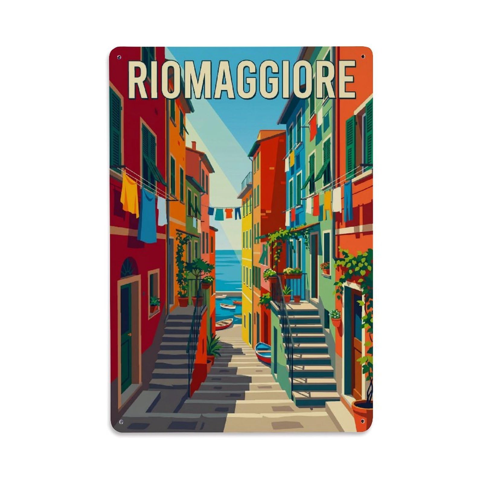 Huiyhb 8X12inch(20X30cm) Vintage Travel Riomaggiore Italy Alley Metal Tin Sign
