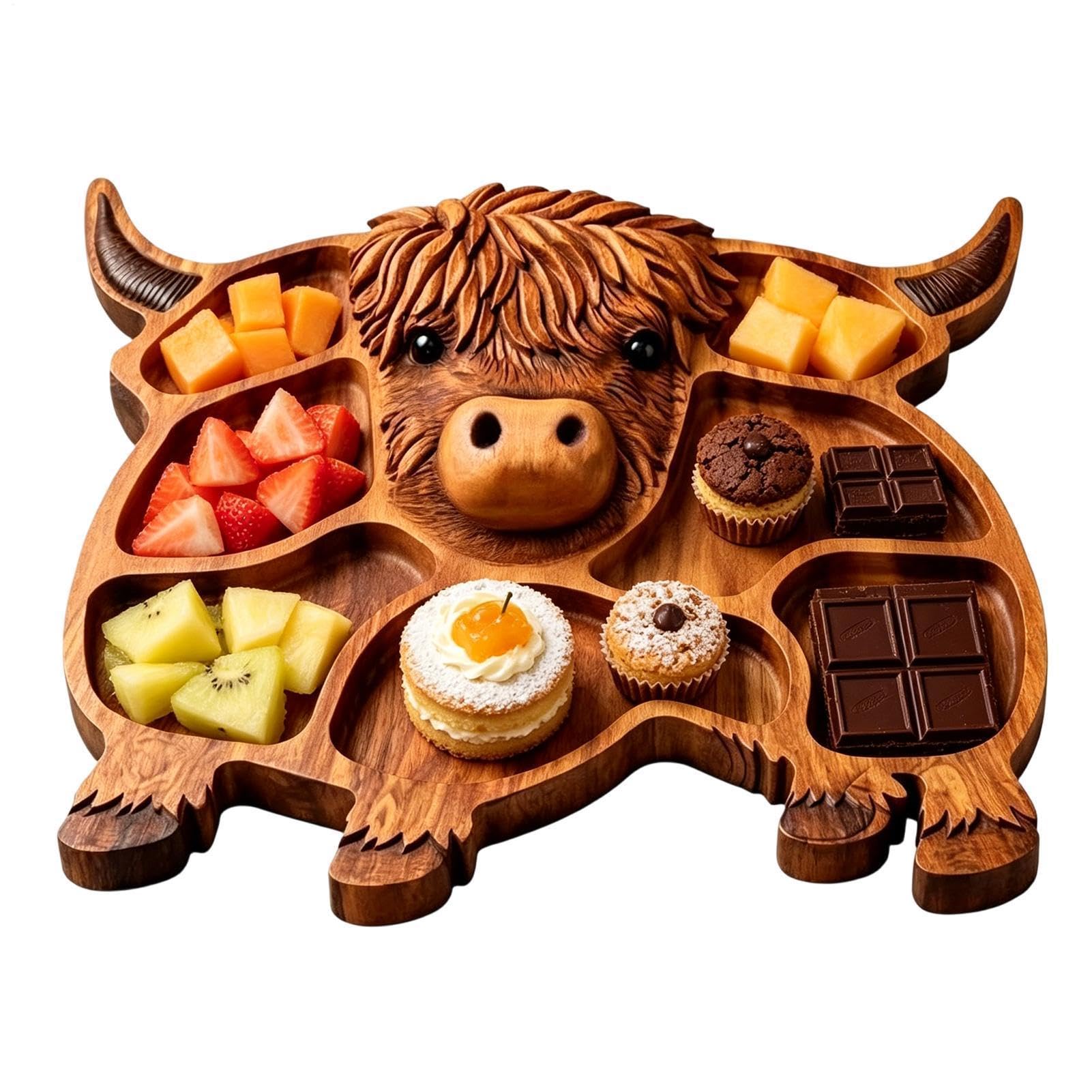 Planche à collation en bois en forme de vache en bois noble et rustique