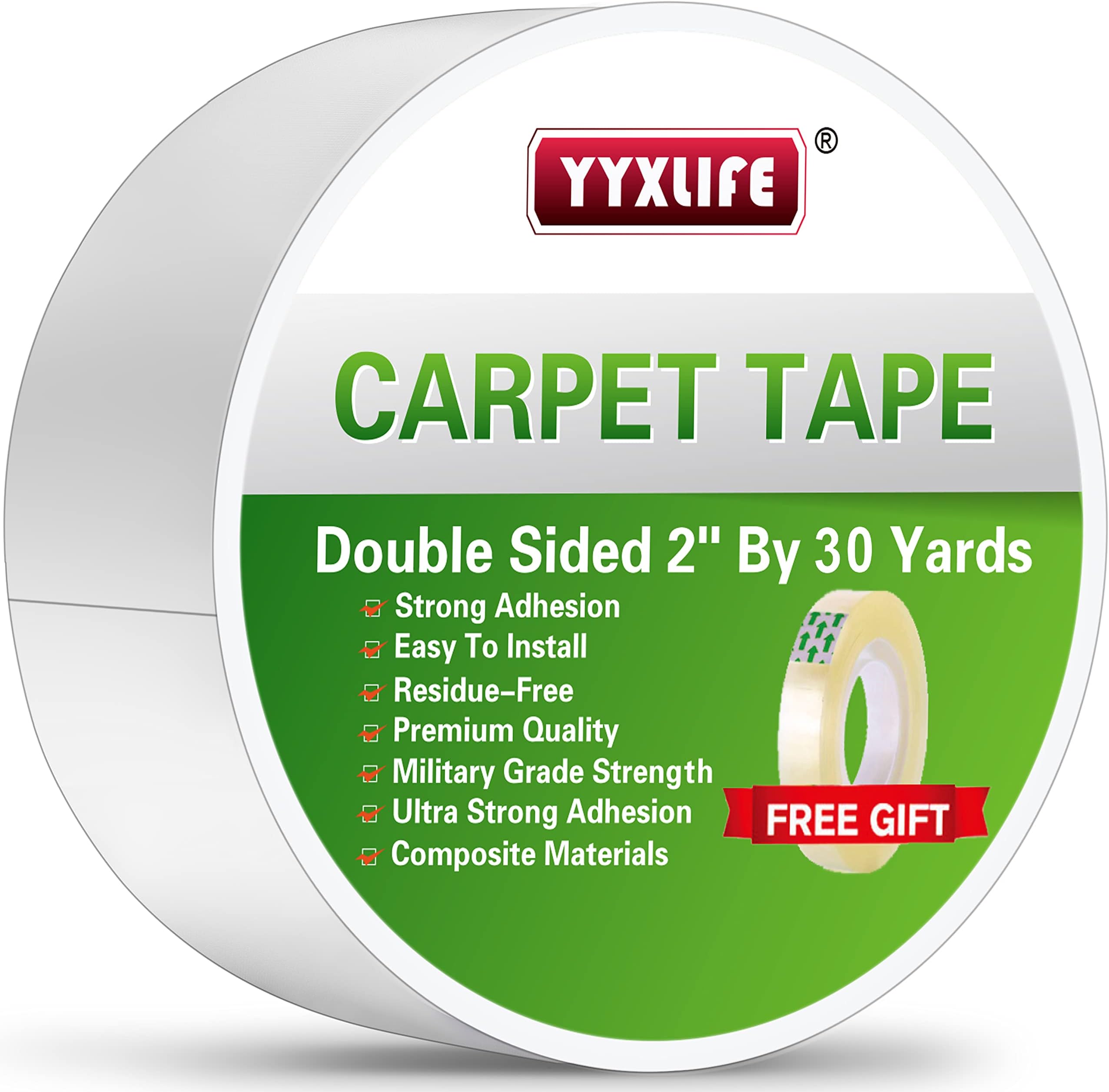 YYXLIFE Rug Tape Double Sided Carpet Tape Heavy Duty, 2 Inch x 30 Yards, Carpet Adhesive Removable Multi-Purpose Tape Cloth for Area Rugs, Outdoor Rugs, Carpets, Tape Carpet Adhesive, White