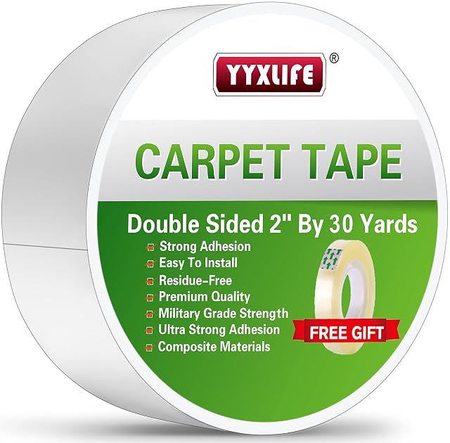 YYXLIFE Rug Tape Double Sided Carpet Tape Heavy Duty 2 Inch x 30 Yards Carpet Adhesive Removable Multi-Purpose