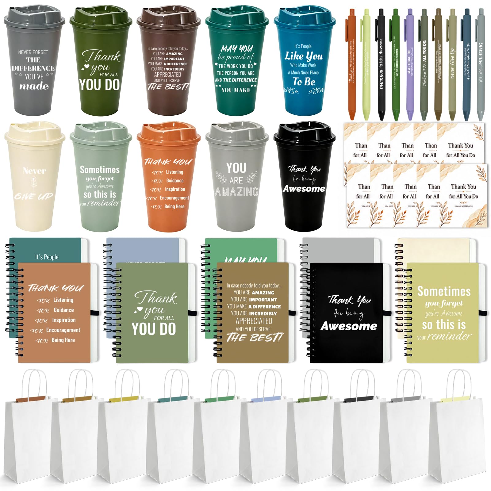Set da 50 pezzi/10 set di regali di apprezzamento per dipendenti, include tazze da caffè riutilizzabili, quaderni, penne, carte, borse, regali di ringraziamento per colleghi, squadra, insegnanti