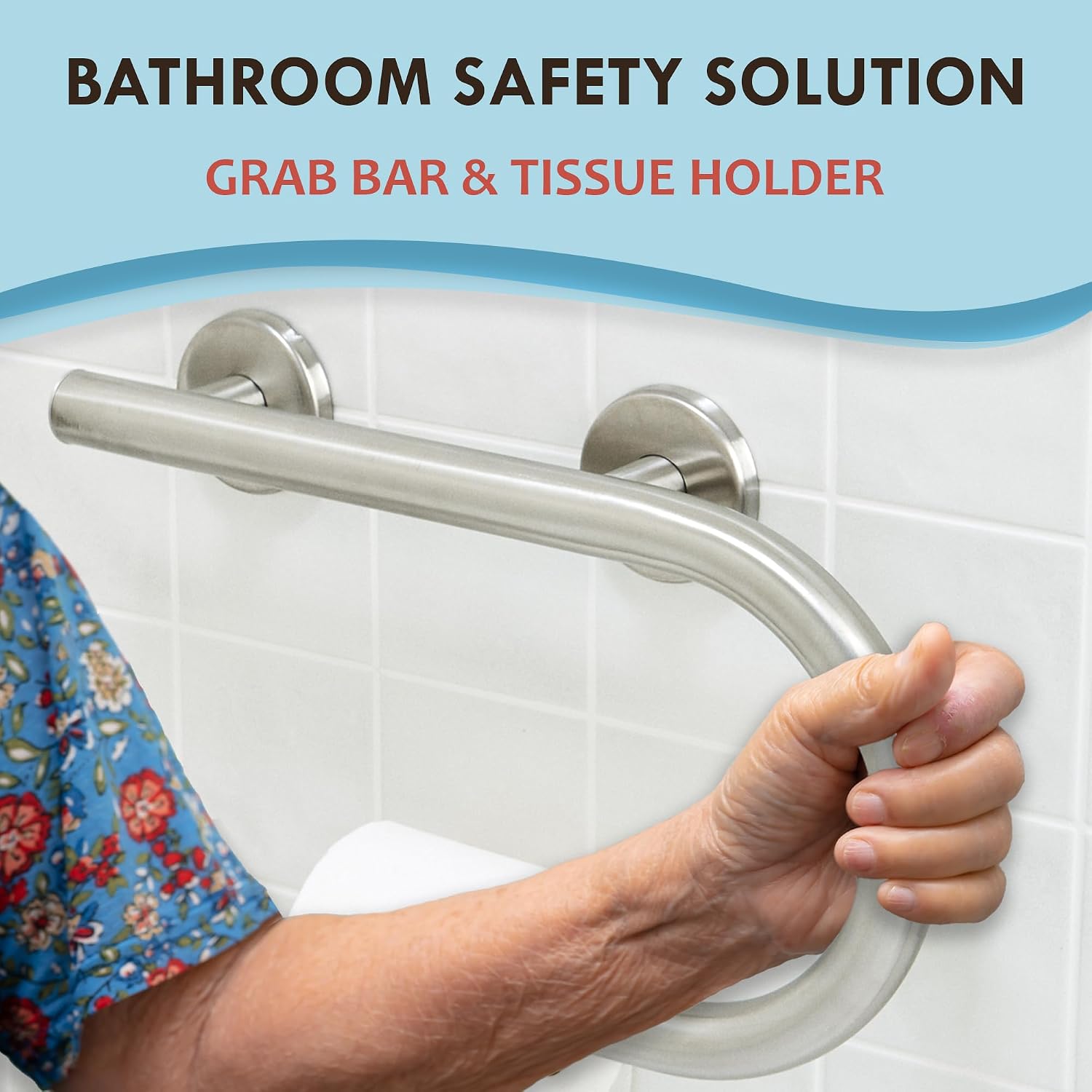 Grab Bar Toilet Paper Holder - Bathroom Safety Aid/304 Stainless Steel/Right/Brush Finish/16.5"x 10"