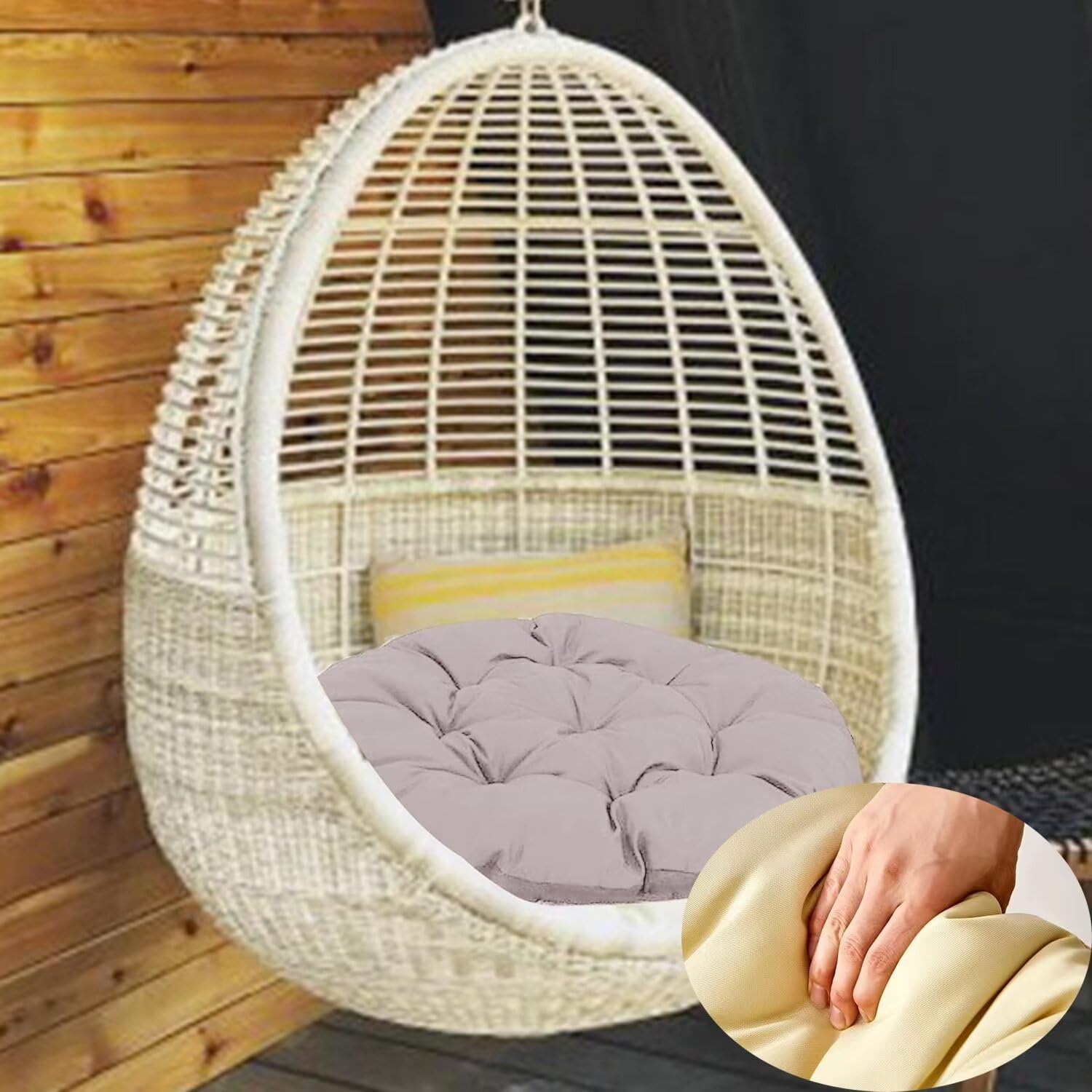 Cojín redondo impermeable para silla colgante para silla de jardín, color caqui, 100 cm