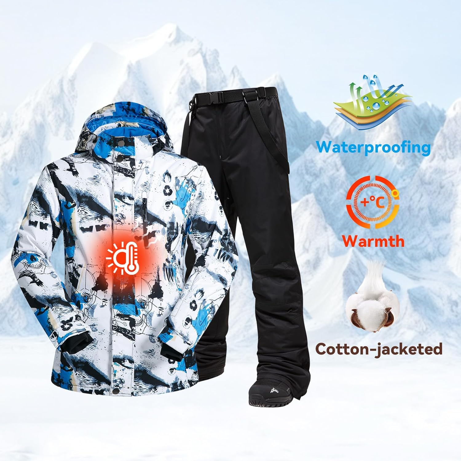 Men's Ski Jacket and Pants Set,Waterproof Warm Ski Suit,Winter Adult Snow Suit for Mountain Snowboarding - Image 4