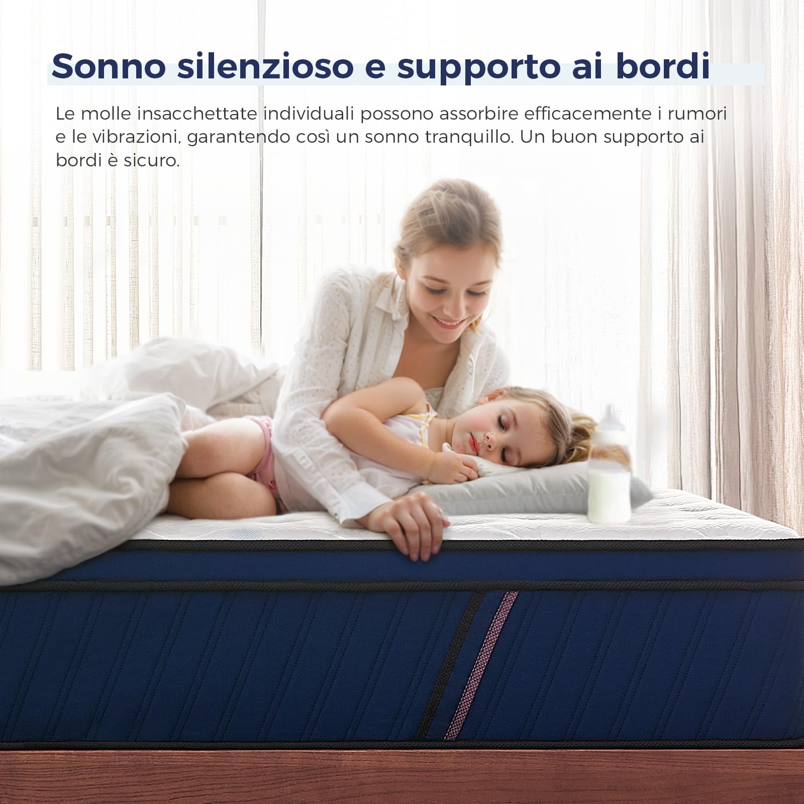 Inofia Materasso 90x200 cm Ocean H2/H3 alto 30 cm con molle insacchettate singole a 7 zone Memory Foam e tecnologia di ventilazione 3D per un sonno riposante, 100 notti di prova