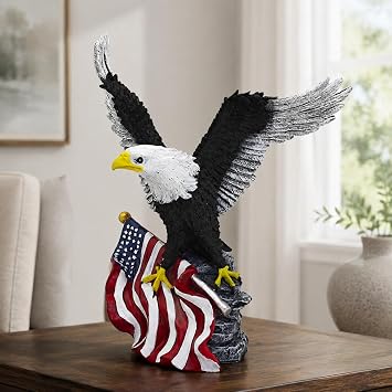 American Eagle Statue with Patriotic Flag Base