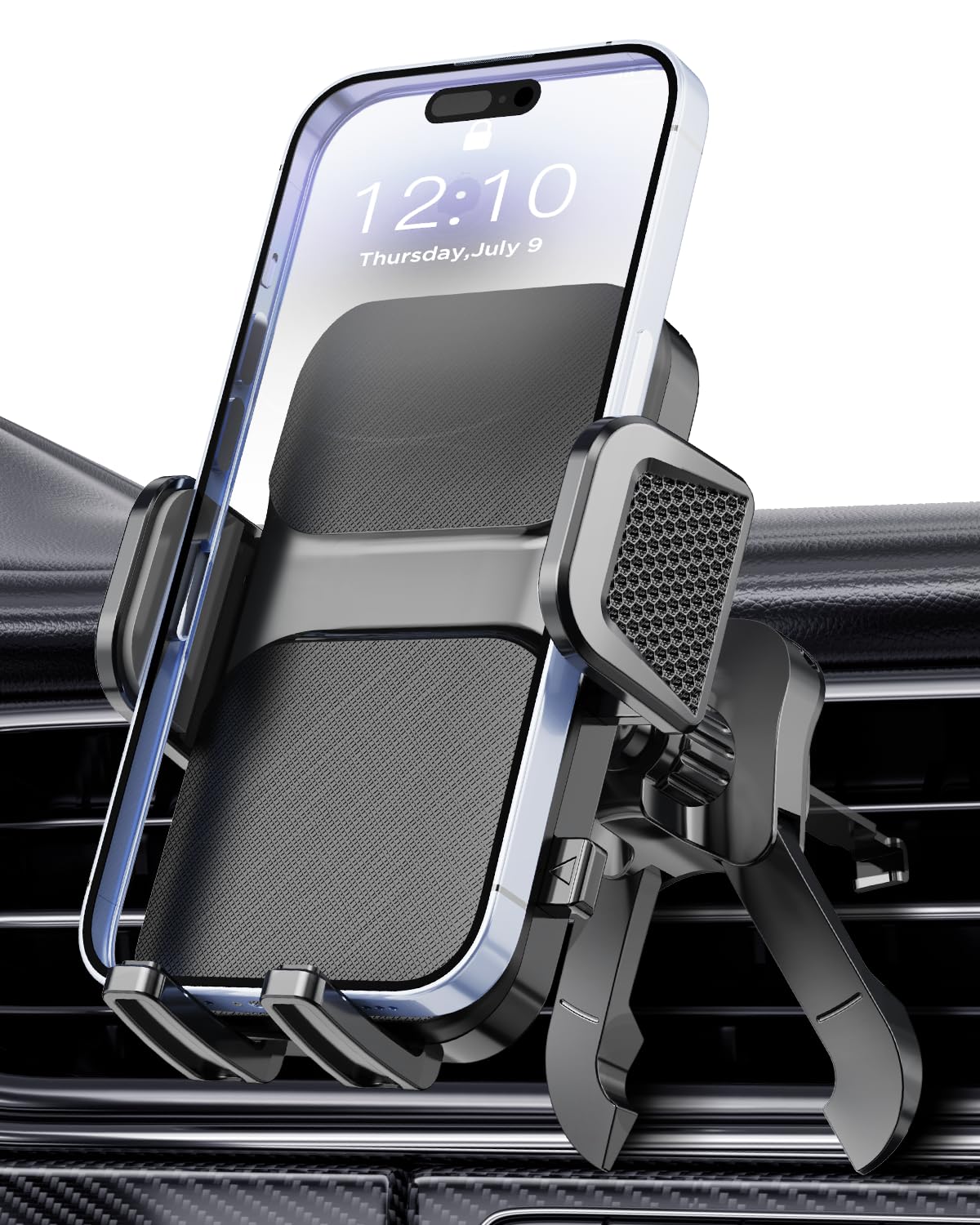 Hoppac Car Phone Holder, Air Vent Car Phone Mount Cradle, Upgrade Hook & Adjustable Support Feet, 360° Rotation & One Button Release, Universal Mobile Cradle Compatible with iPhone Max Android 4-7''