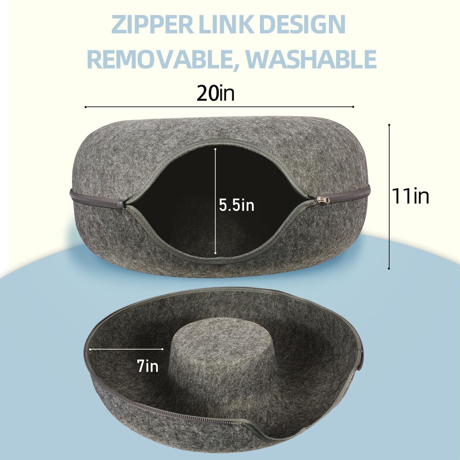 Cat Tunnel Bed, Cat Tunnels for Indoor Cats Large, Peekaboo Cat Cave, Cat Hideaway Folded Cat Donut Tunnel, Detachable Round Felt & Washable Interior Cat House (20 in * 20 in* 9 in Medium) Dark Gray