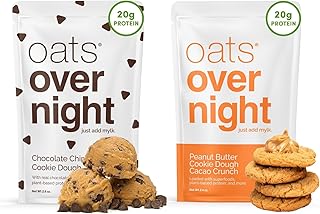 Oats Overnight Chocolate Chip Cookie Dough 8 Pack & Peanut Butter Cookie Dough Cacao Crunch 8 Pack - Vegan, 20g Protein, High Fiber Breakfast Shake - Gluten Free, Non GMO Oatmeal