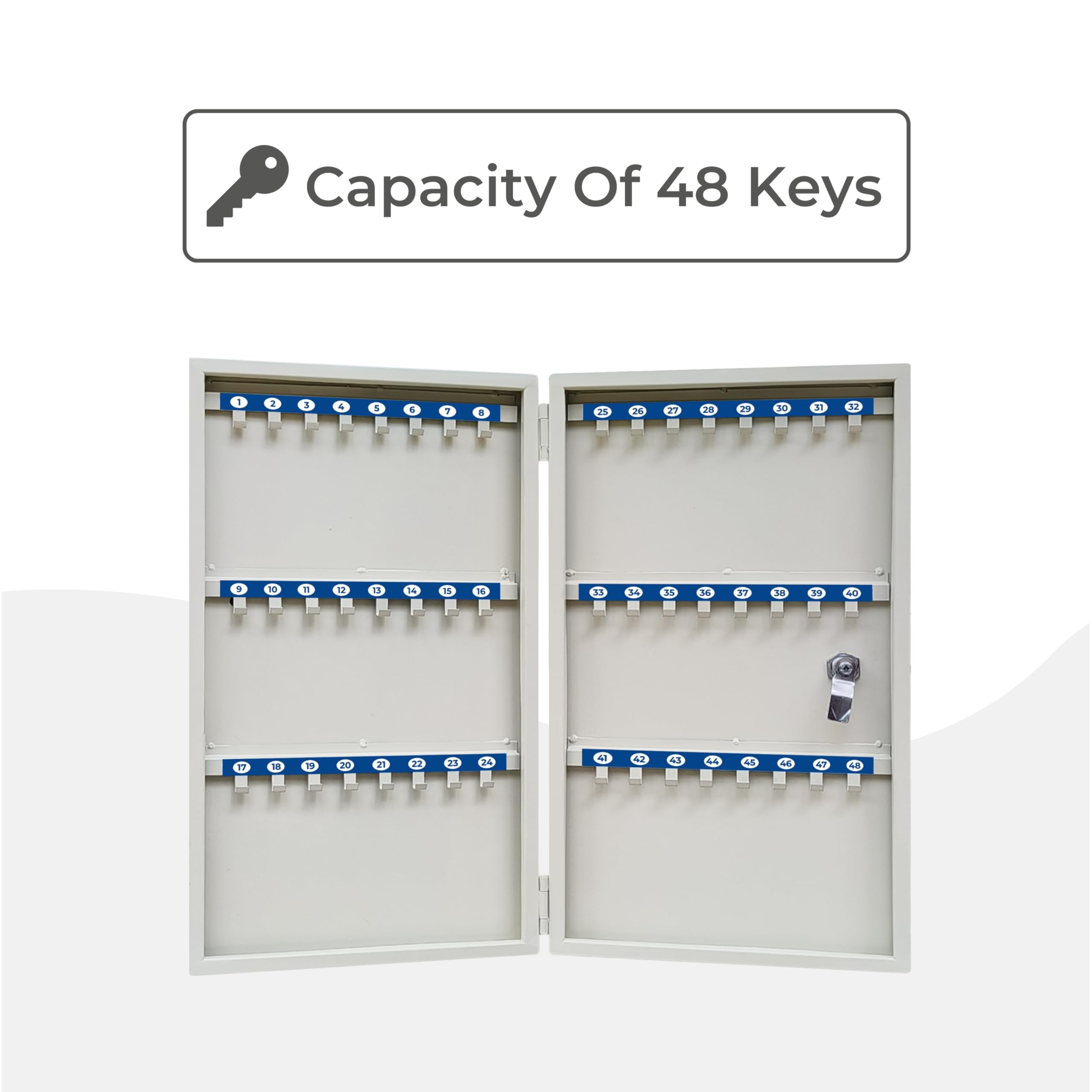 StayHappy Galvanized Iron Key Storage Box | 48 Keys Cabinet with Holders and Lock | Ideal for Home | Hotels | Companies | Offices (White, Free 50 Keychains) 1