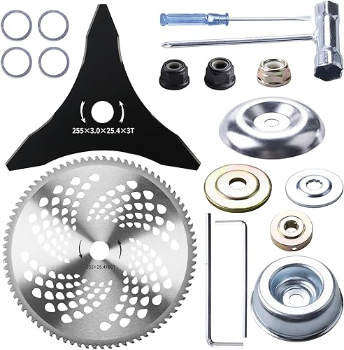 Gashwer Cuchillas de acero al carbono de 10 pulgadas x 3 dientes, cuchillas para devorar malezas, punta de carburo de 10 pulgadas x 80T, compatible Gashwer Cuchillas de acero al carbono de 10 pulgadas x 3 dientes, cuchillas para devorar malezas, punta de carburo de 10 pulgadas x 80T, compatible