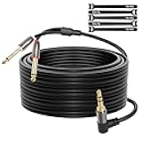 rycvaky 1/8 to Dual 1/4 Male Audio Y Cable,Right Angle 3.5mm TRS to 2 x 6.35mm TS Mono Y Splitter Stereo Cable, Oxygen-Free Copper, for Recording, Mixer, Speaker, Electric Guitar,100ft, 1 Pack