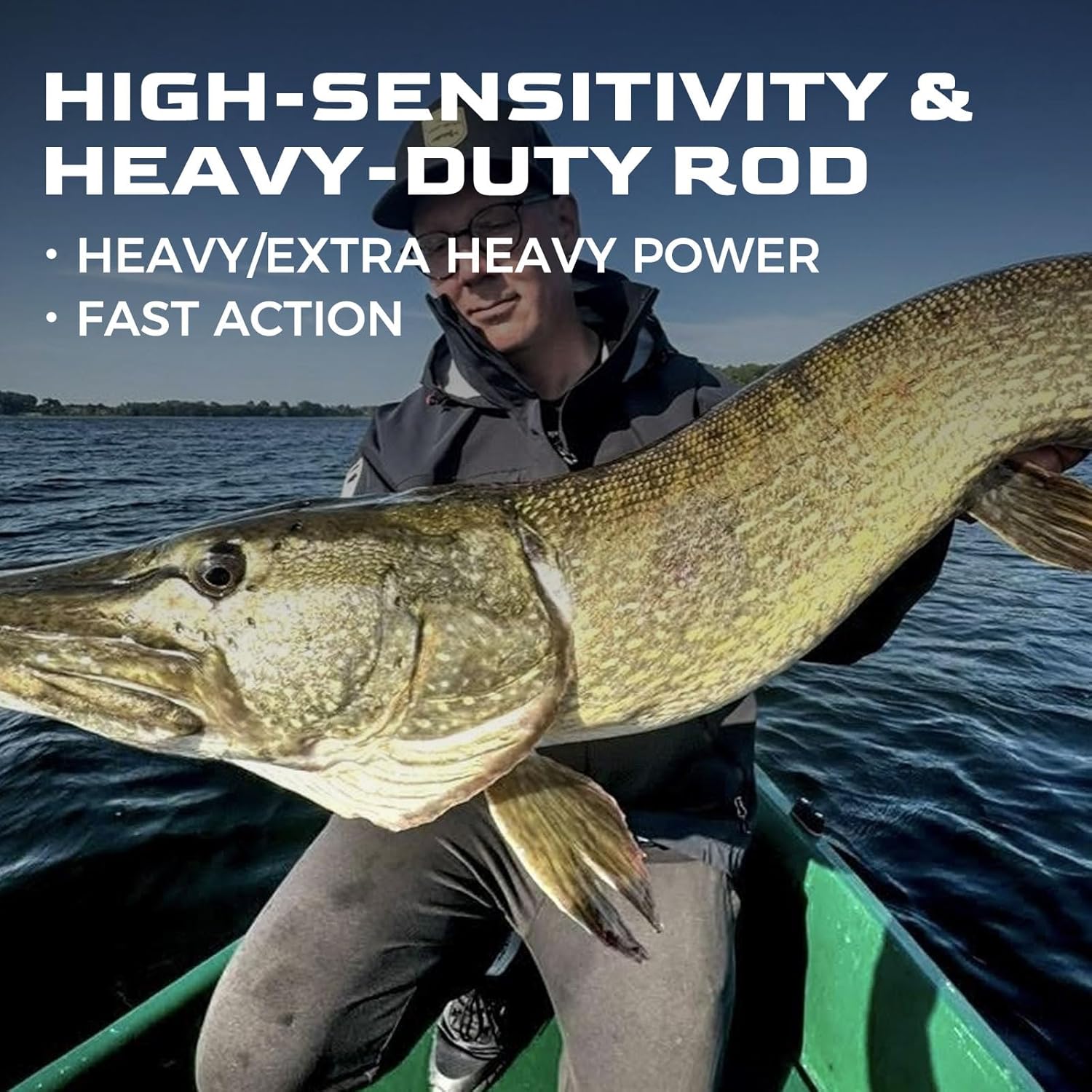 HANDING M1 Pike Heavy Fishing Rod Musky Rod 2-Piece Casting Rod with 30+24T Carbon Seaguide RA Guides Extended EVA Handle and Cork Base for Northern Pike Muskie Catfish Striped Bass Snook Skipjack