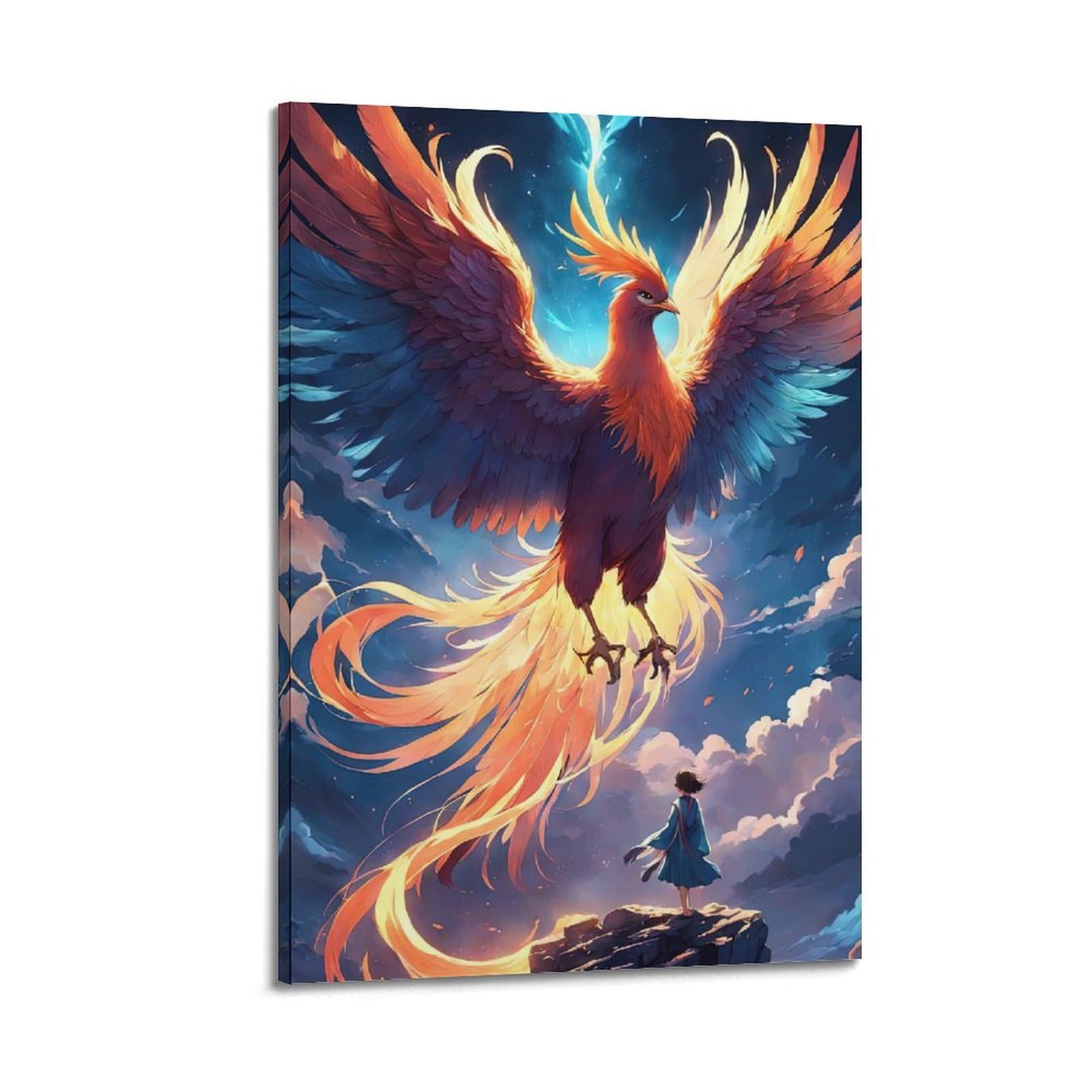 WPHSFX Fantasy Posters Fire Phoenix Poster Decorative Painting Canvas Wall Posters And Art Picture Print Modern Family Bedroom Decor Posters 24x36inch(60x90cm)