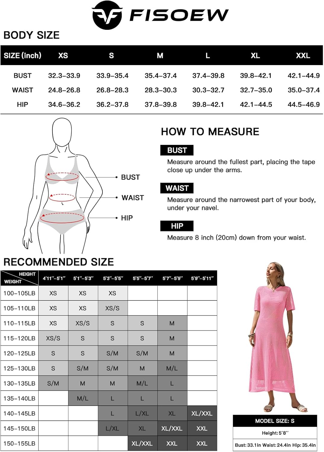 Fisoew Womens Crochet Swimsuit Cover Up Summer Vacation Resort Bathing Suit Swimwear Casual Short Sleeve Maxi Beach Dresses - Image 6