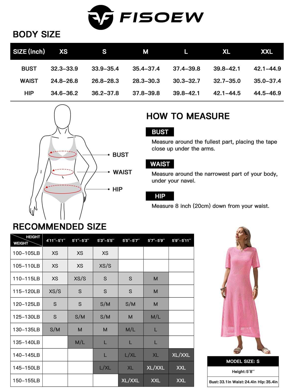 Fisoew Costume da bagno da donna all'uncinetto, estivo, per vacanze estive, costume da bagno da bagno casual a maniche corte, maxi abiti da spiaggia