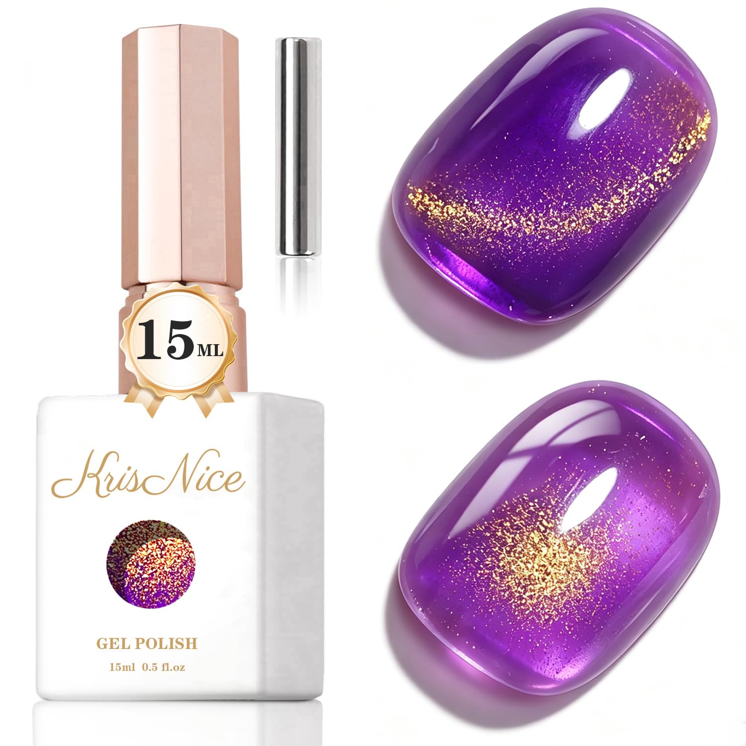 KRISNICE UV Nagellack Cat Eye 15 ML, Gellack mit Magnet, Cat Eye Uv Gel, Glitter Gelnagellack Soak Off Reflective Gel Magnetic Nail Polish für Frauen und Mädchen