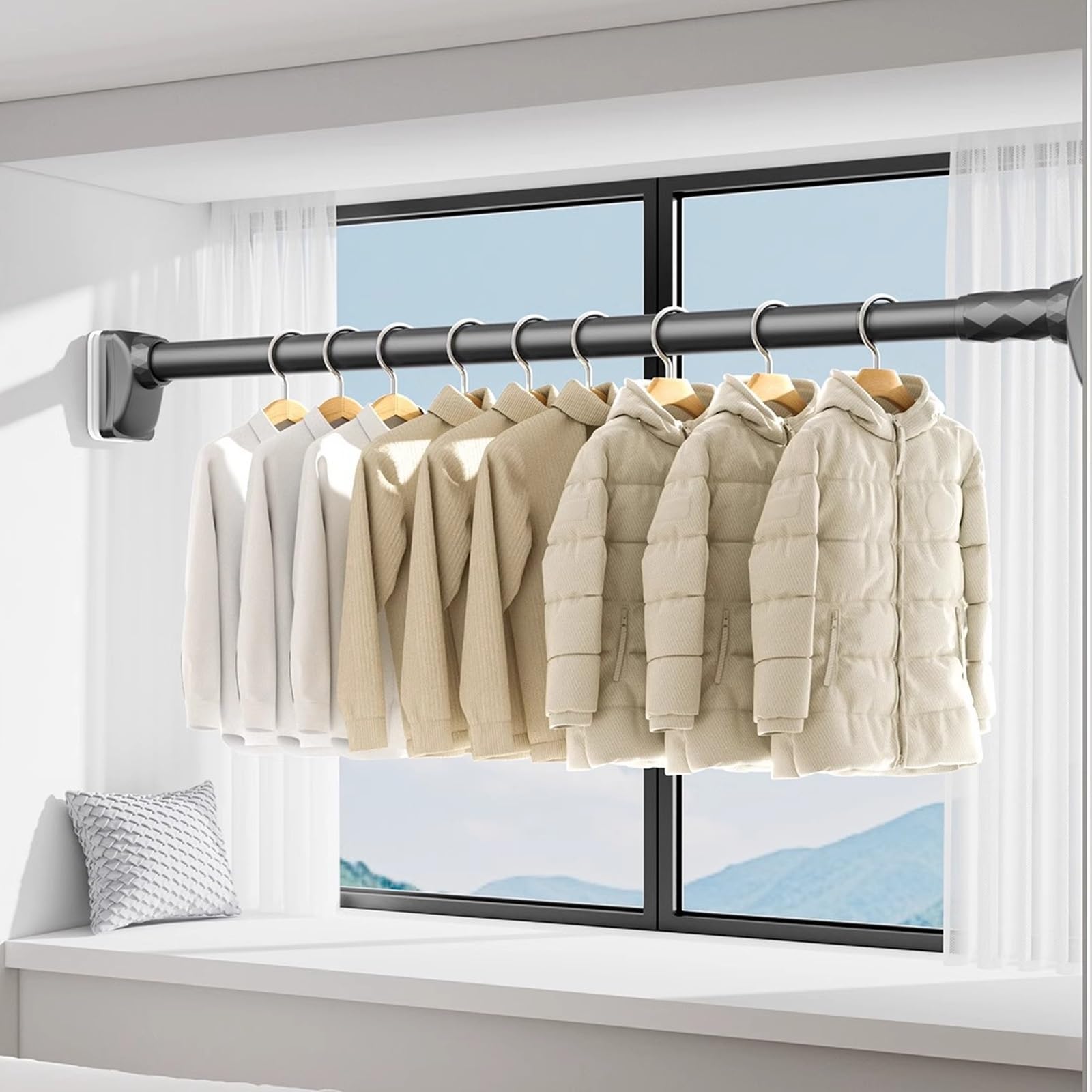 Barra de ducha sin taladro, 50-490 cm, antideslizante, para bañera y armario, fácil de instalar, color blanco (260-350 cm)
