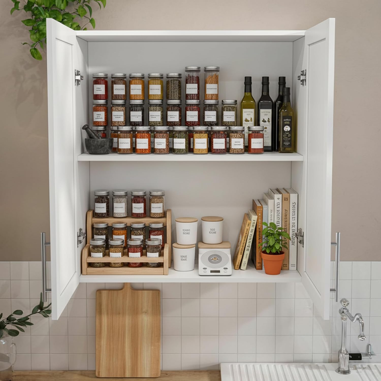 Furnaza Rattan Wall Storage Cabinets - 30" Wide Large Wall Amount Laundry Room Cabinets with Adjustable Shelf for Kitchen,Bathroom