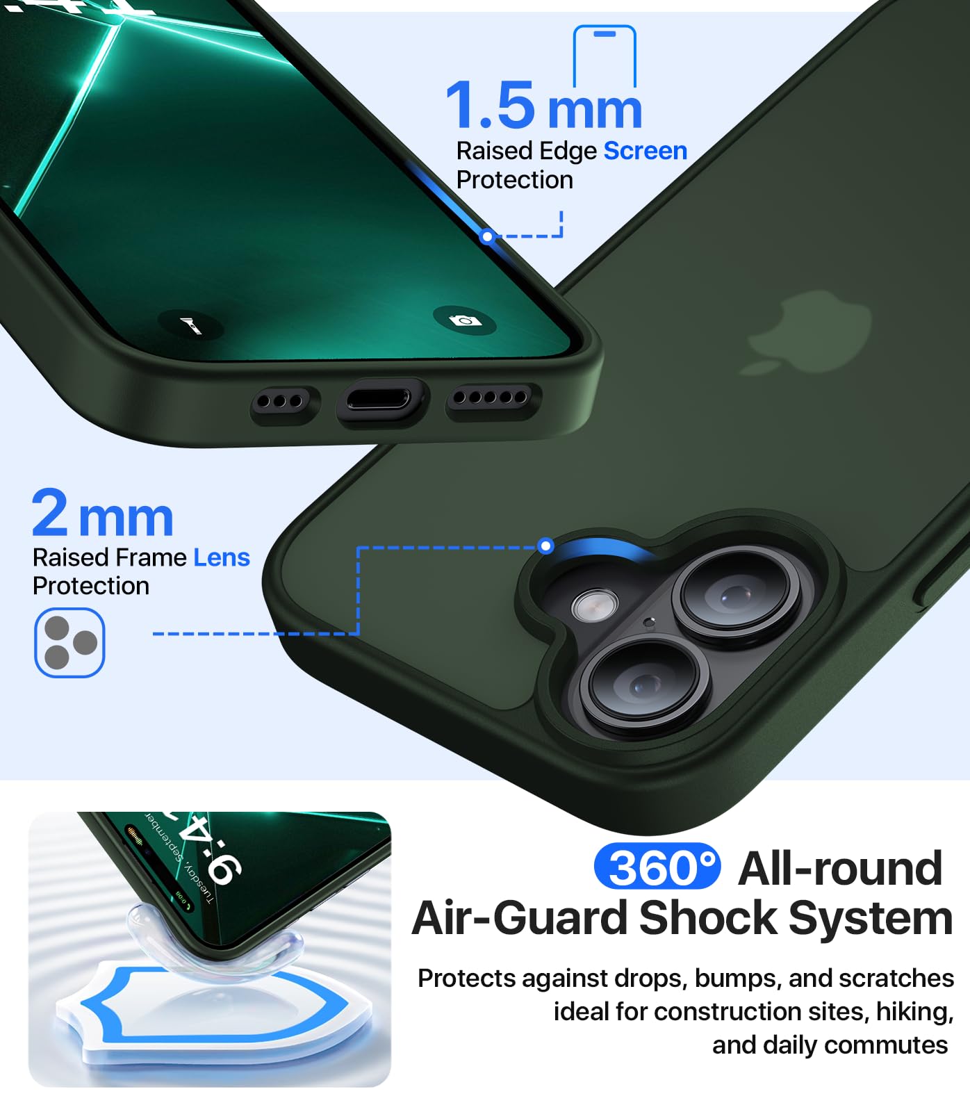 Eastinbox Custodia per iPhone 16 [protezione contro le cadute di grado militare da 4,6 m], custodia per iPhone 16 antiscivolo, antigraffio, sottile opaca satinata, custodia per iPhone 16 da 6,1