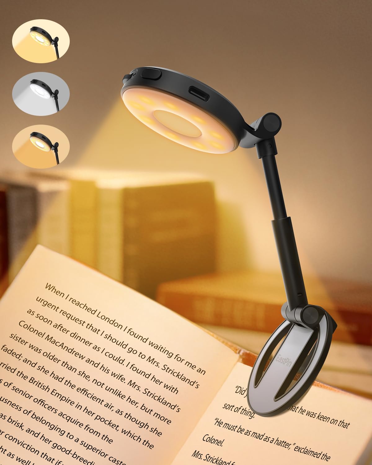 EastPin Leselampe Buch Klemme Bett Buchlampe: 18 LED Leselicht Wiederaufladbar, Stufenlos Dimmbar 3 Farbtemperaturen Augenschonend Kinder Klemmlampe mit Timer & Memory, Leseratten Geschenke für Frauen