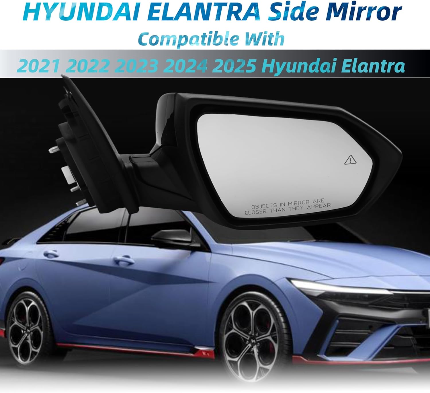 Passenger Side Mirror Compatiable With Compatiable With 2021 2022 2023 2024 2025 Hyundai Elantra With Heated Power Glass Turn Signals Blind Spot Manual Folding 8Pins Black
