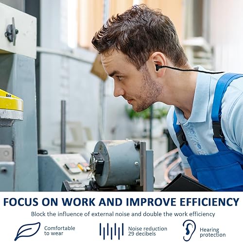 Miniatura 5 de Xuhal 200 pares de tapones para los oídos con cable negro reutilizables de silicona con bloqueo de sonido envueltos individualmente, tapones para