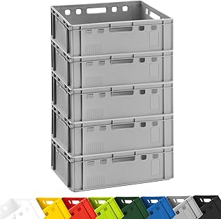 BURI 5x Fleischkiste E2 Metzgerkiste 60x40x20cm lebensmittelecht, robust, stapelbar - Universal Lagerkiste Eurobox aus Deutschland, Grau