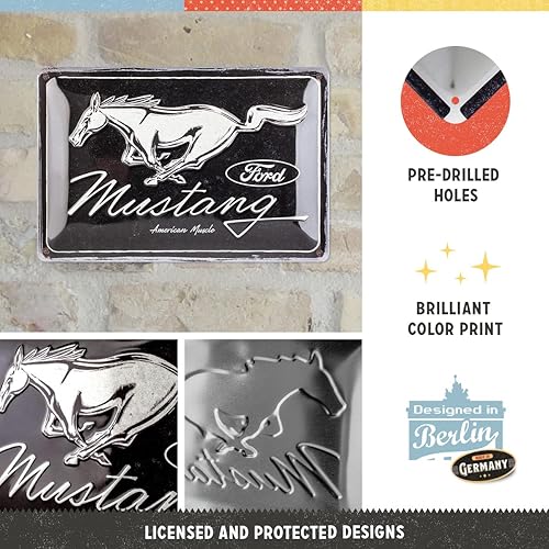 Miniatura 3 de Nostalgic-Art Letrero de lata retro, logotipo de caballo Ford Mustang idea de regalo para fanáticos de accesorios de automóvil, placa de metal,