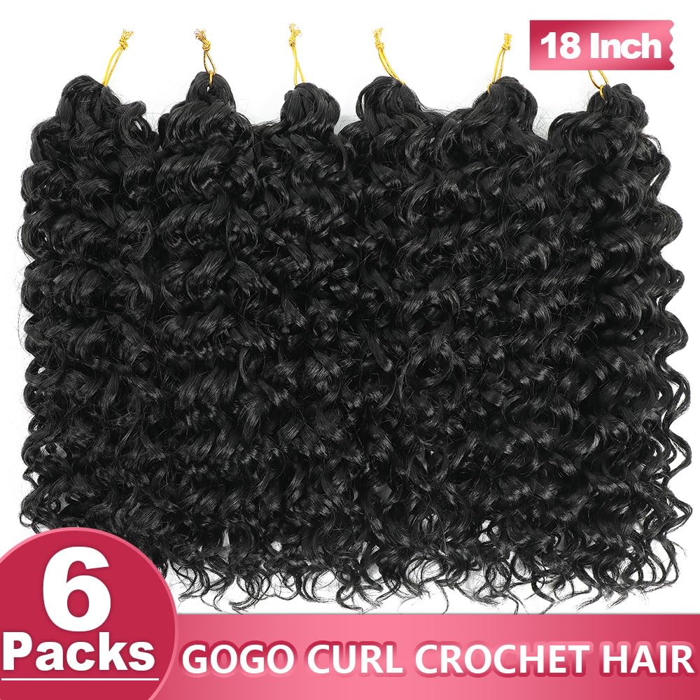 GoGo Curl Crochet Hair 18Inch 6Packs Synthetic Braiding Hair Extensions Curl Crotchet Hair for Women (18 Inch (Pack of 6), 1B#)