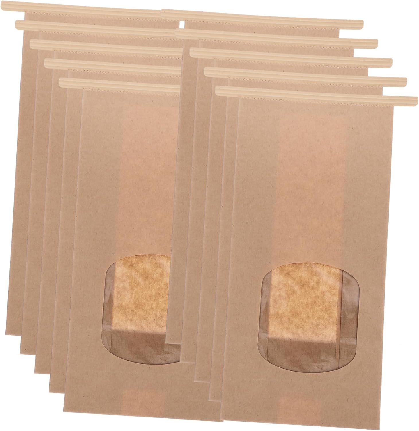 50pcs Kraft Paper Bread Bags Window Grease-resistant Homemade Bread Packaging Small Baking Pouches for Cookies Donuts and Sandwiches