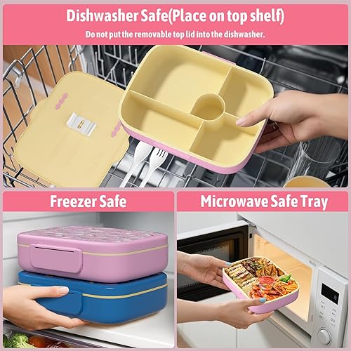 Miniatura 8 de Lonchera Bento para niños con recipientes térmicos a prueba de fugas con bolsa de almuerzo aislada, juego de utensilios de regreso a la escuela,