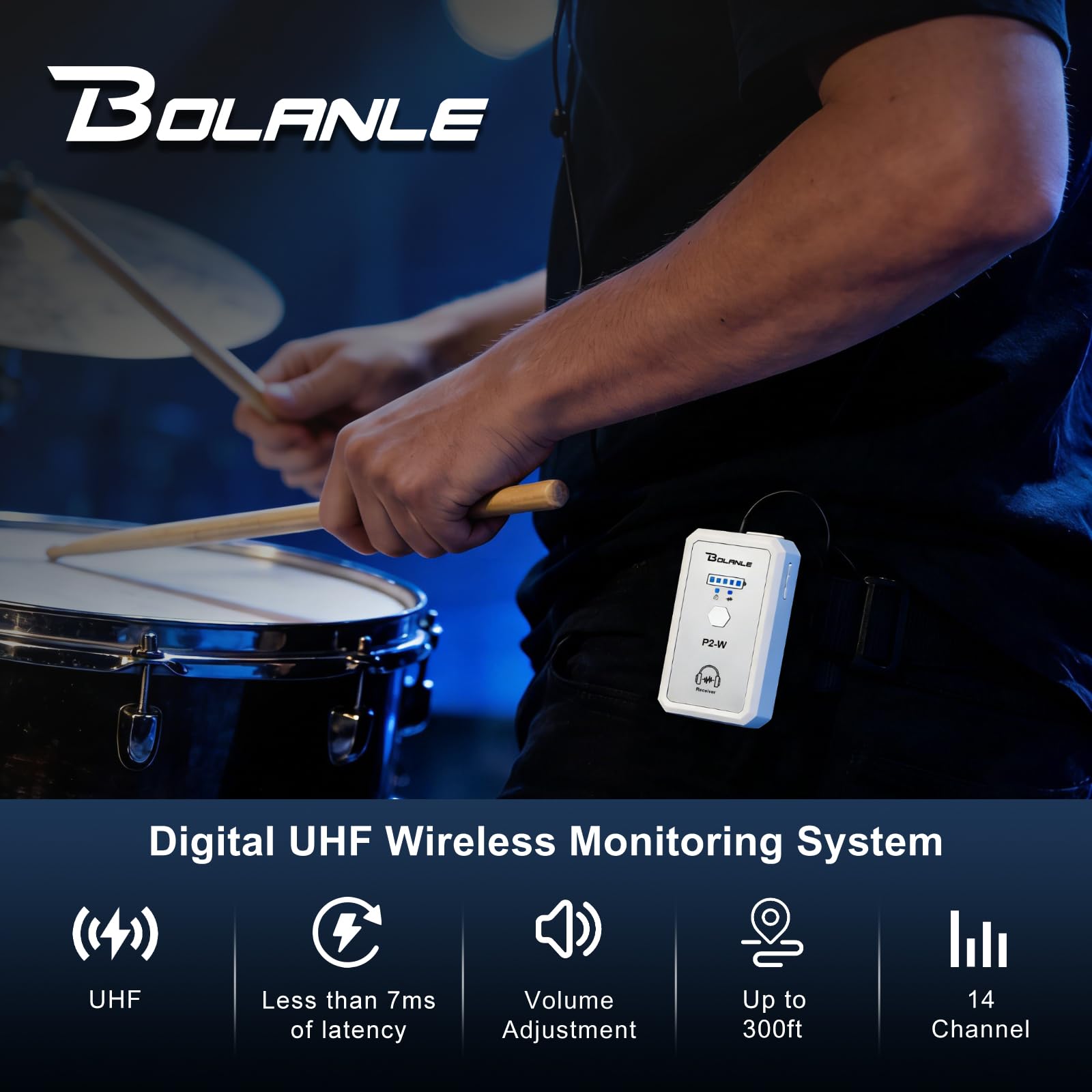 Bolanle P2W Wireless In Ear Monitor System UHF IEM Personal Monitor System | 5 ms ultra-niedrige Latenz, 30 m Reichweite für Sänger, Musiker, Kirche, Band, Live-Bühne