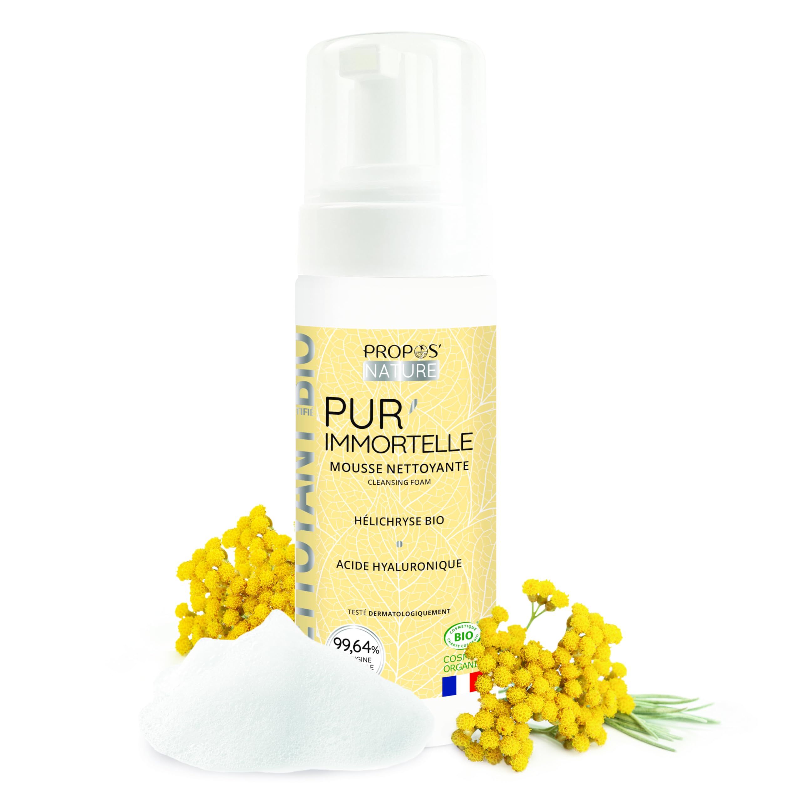 Mousse Nettoyante Pur'Immortelle Bio - Démaquillant anti-âge - Fabriqué en France -150ml - PROPOS'NATURE