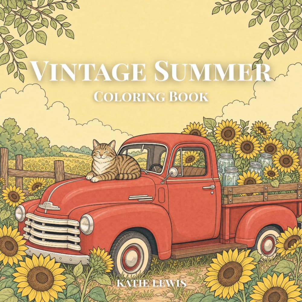 Vintage Summer Coloring Book: Nostalgic Farmhouse Scenes & Whimsical Americana Illustrations | Adult Coloring Book for Stress Relief and Mindfulness | 50 Single-Sided Pages