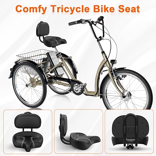 Miniatura 19 de BLUEWIND Asiento de bicicleta de gran tamaño, asiento de bicicleta ancho, diseño de respaldo novedoso para bicicleta eléctrica, ajuste universal Rojo