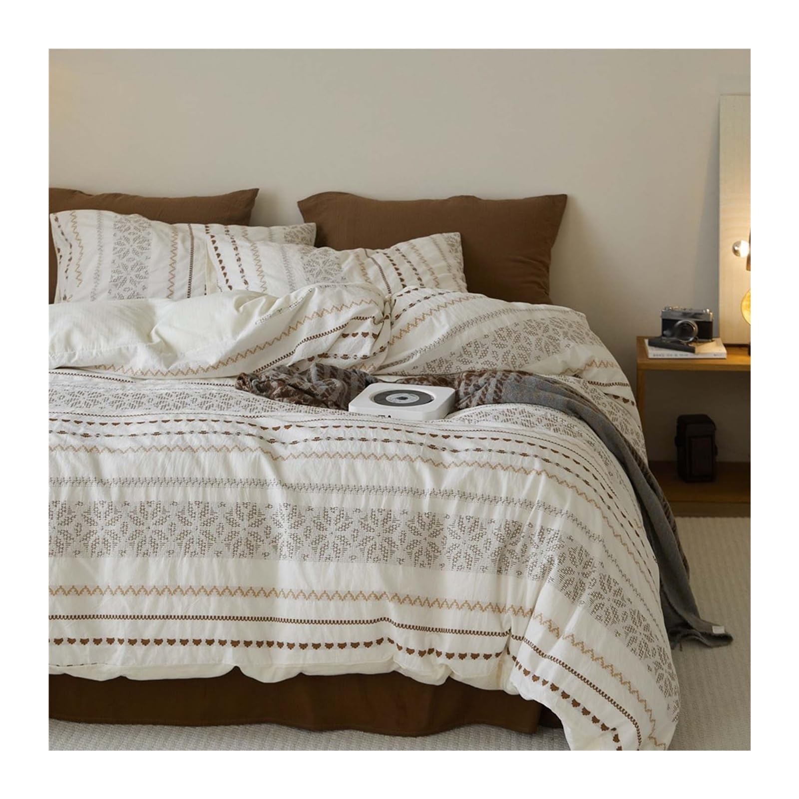 Parure de lit double style hôtelier pour chambre parentale bohème chic avec drap-housse 180