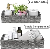 Vista 3 de LotFancy Cesta de almacenamiento de papel higiénico, paquete de 2 cestas tejidas para tanque de inodoro, cesta de almacenamiento trasera