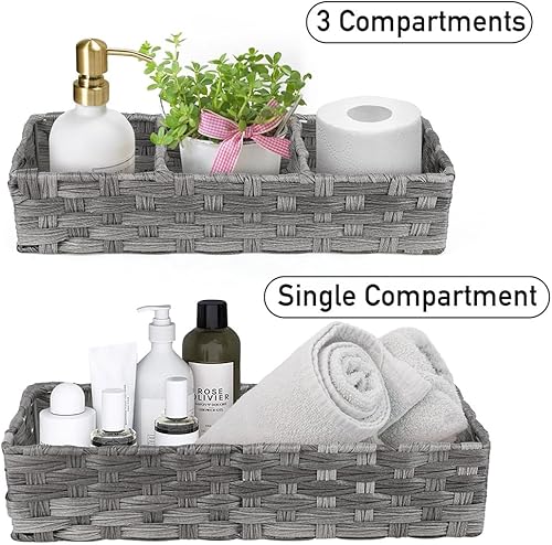 Miniatura 3 de LotFancy Cesta de almacenamiento de papel higiénico, paquete de 2 cestas tejidas para tanque de inodoro, cesta de almacenamiento trasera del