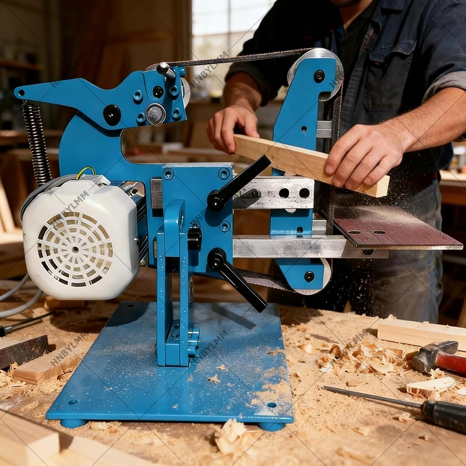 Polisher Belt Sander Grinder Grinding Polishing Machine Knife Sharpener, Vertical & Horizontal, Speed Adjustable, Forward/Reverse Rotation, Small Bench Grinder Kit 1100W